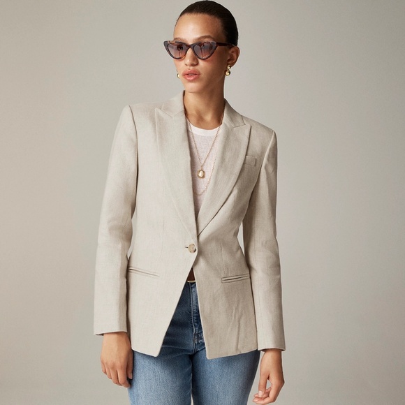 New J.CREW Size 10 Alexandra Blazer in Stretch Linen Blend Flax $248 CI487 - Picture 1 of 8